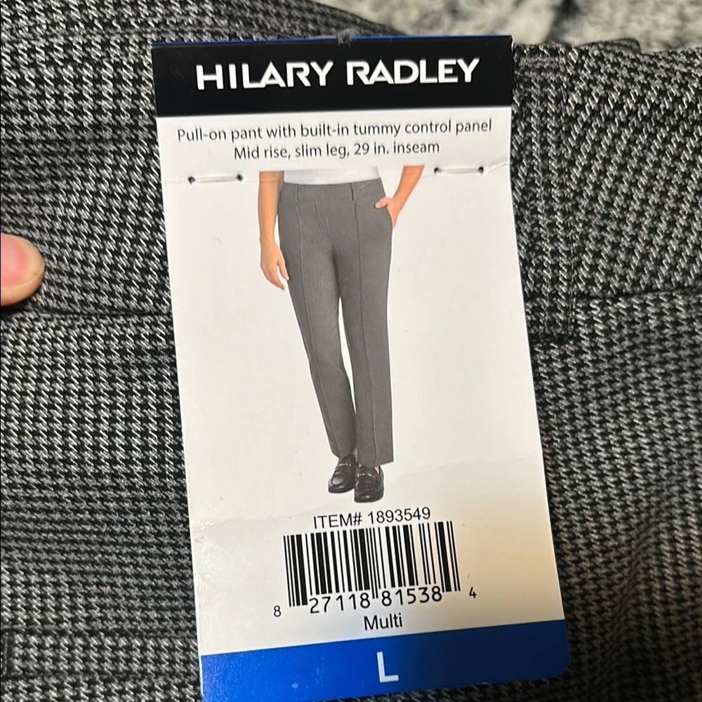Hilary Radley Gray Houndstooth Pull-On Pants size L NWT